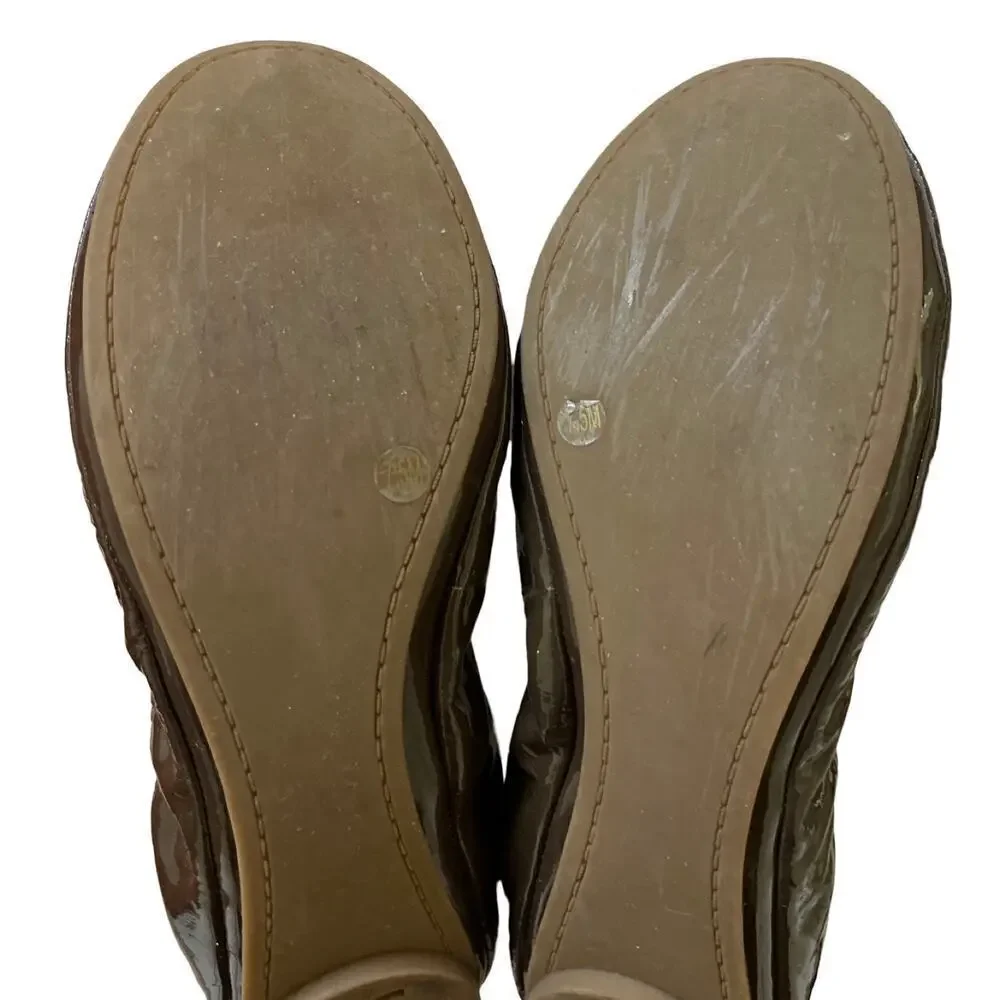 Tory Burch Eddie Ballet Smooth Natplak Flats Size 7.5 Brunette Patent Leather - Picture 2 of 7